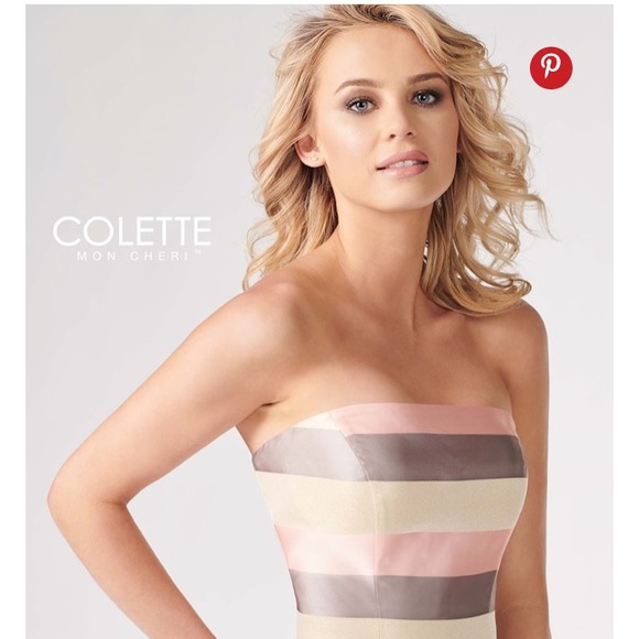 Colette CL19836 Pink Stripe Strapless Gown SZ 6 - Picture 5 of 10